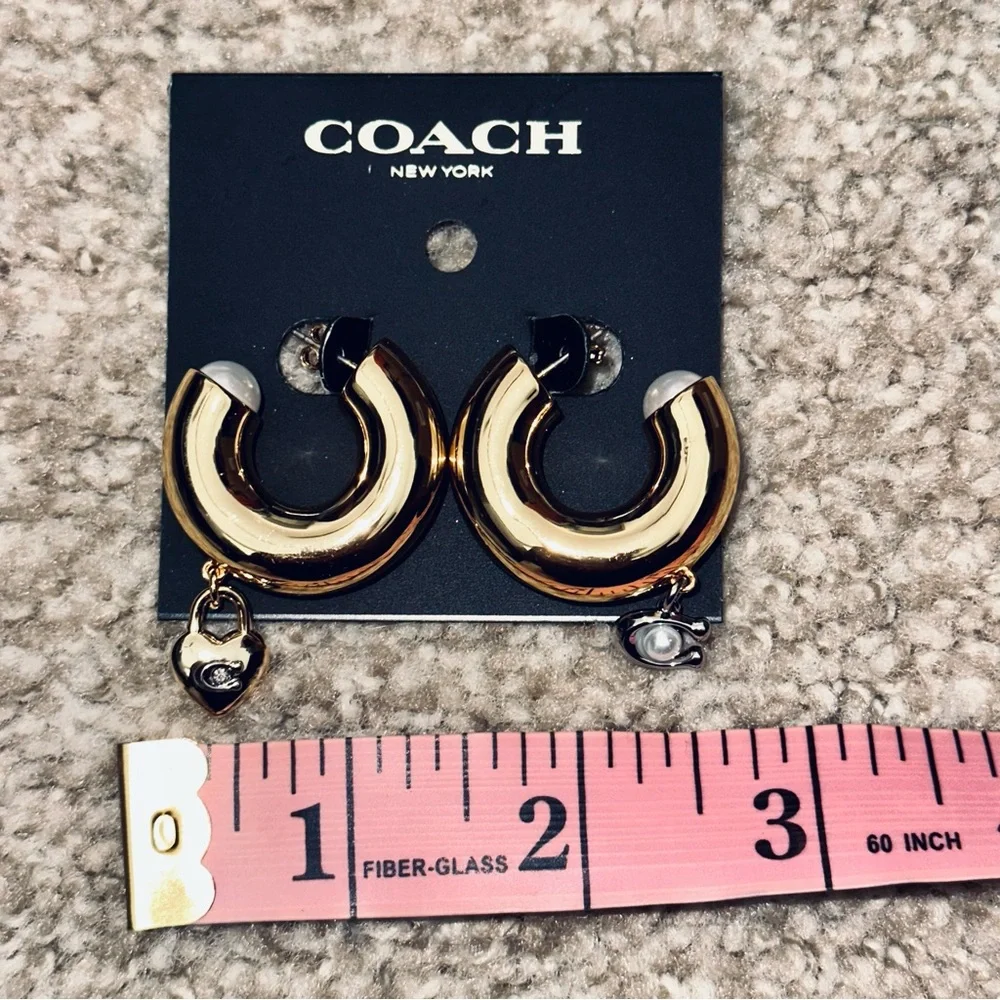 COACH Signature Heart Chubby Hoop Earrings - Picture 6 of 7